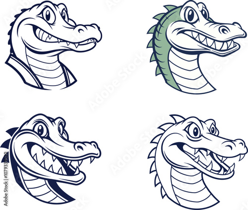 Funny Crocodile In Various Poses Cartoon style vector art illustration eps
