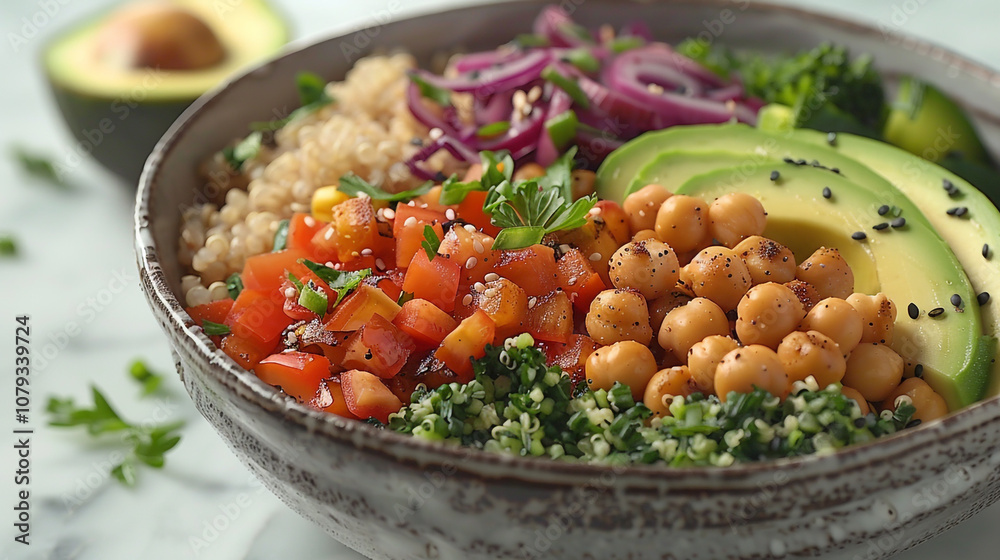 Close-up of a Colorful Plant-Based Buddha Bowl