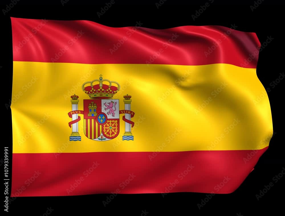 Looping Animation of the Realistic Spain Flag with Transparent Background Looping Animation of the Realistic Spain Flag with Transparent Background