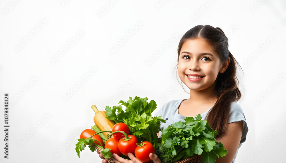 Young Girl with Farm Fresh Vegetables isolated with white highlights, png Young Girl with Farm Fresh Vegetables isolated with white highlights, png