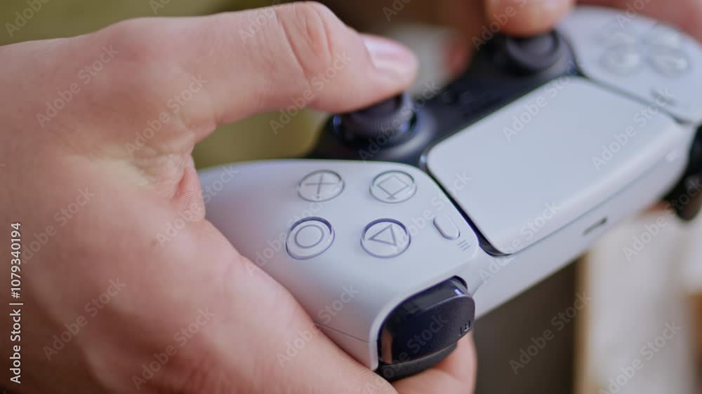 Fingers video player pushing buttons enjoying online game at light home closeup Fingers video player pushing buttons enjoying online game at light home closeup