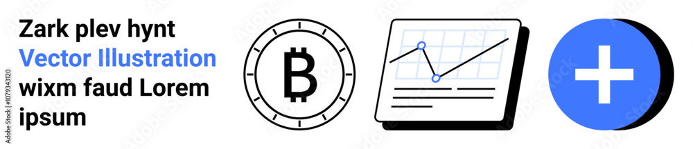 Bitcoin symbol encircled, growth chart with upward trend on a computer screen, blue plus sign on blue circle. Ideal for cryptocurrency, finance growth, analytics, addition, medical, technology Bitcoin symbol encircled, growth chart with upward trend on a computer screen, blue plus sign on blue circle. Ideal for cryptocurrency, finance growth, analytics, addition, medical, technology