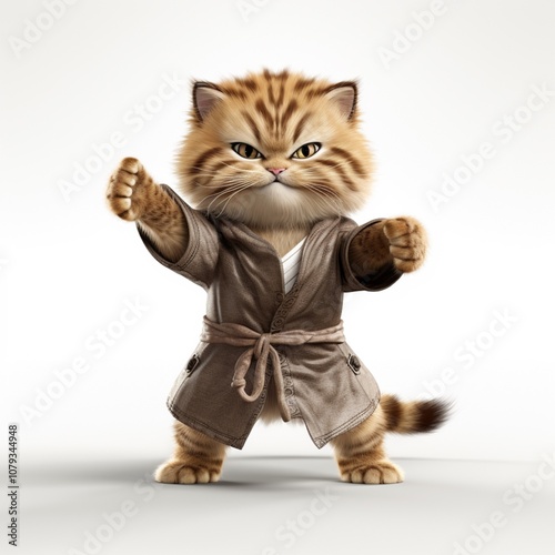 A kung fu cat standing on it is a realistic 3d type of animation
