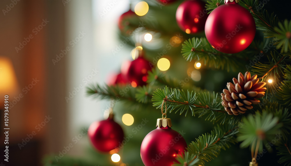 Christmas Tree with Red Ornaments and Lights Christmas Tree with Red Ornaments and Lights