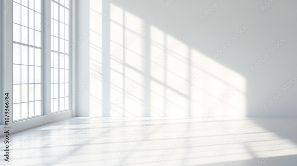 Bright and airy interior space with sunlight streaming through windows Bright and airy interior space with sunlight streaming through windows