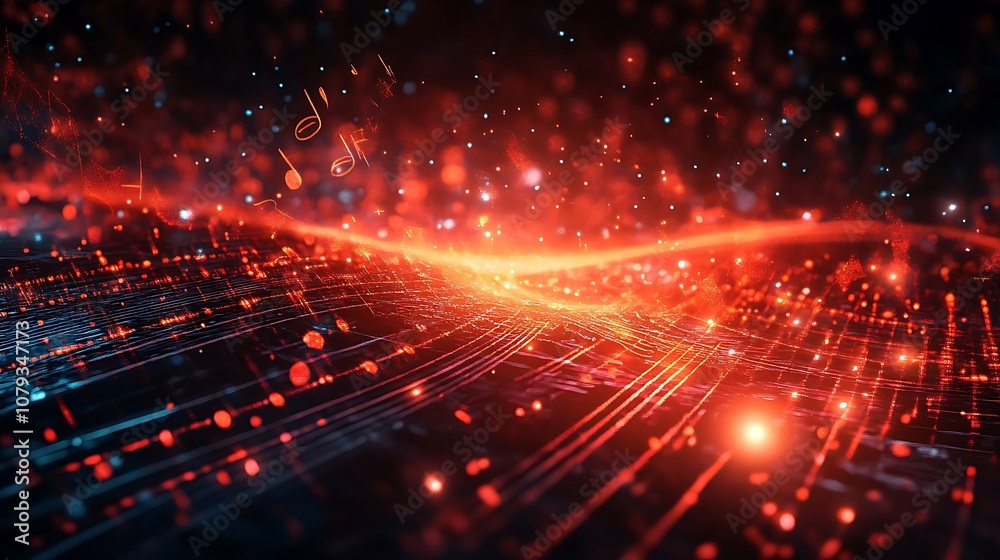 Fototapeta premium Sound waves and notes forming a musical pentagram design