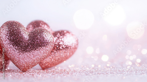 Glittering pink hearts for valentine's day card design