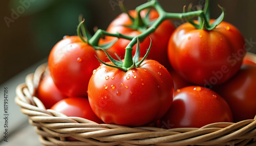 Fresh, Ripe Tomatoes in a Basket photo