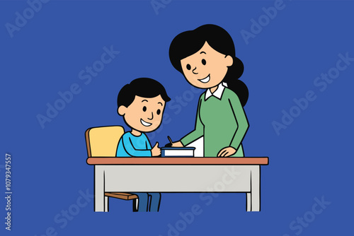Guiding Students Wrong Or Right. Teacher guiding her students about wrong or right work in society.This is an eps vector file.