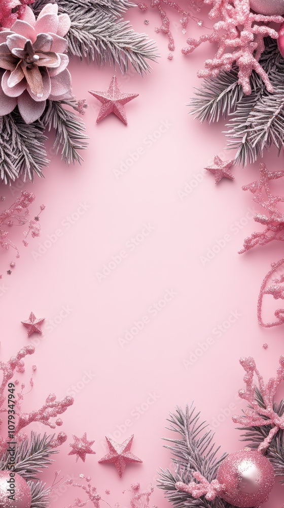 Starry christmas border on light pink background for text Starry christmas border on light pink background for text
