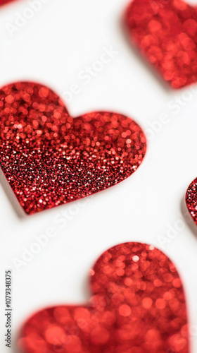 Valentine's day card design with glittery red hearts for romantic celebrations