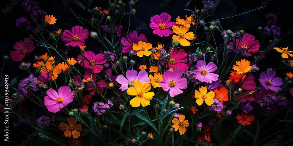 Vibrant wildflowers in full bloom: a symphony of colors and natural beauty Vibrant wildflowers in full bloom: a symphony of colors and natural beauty