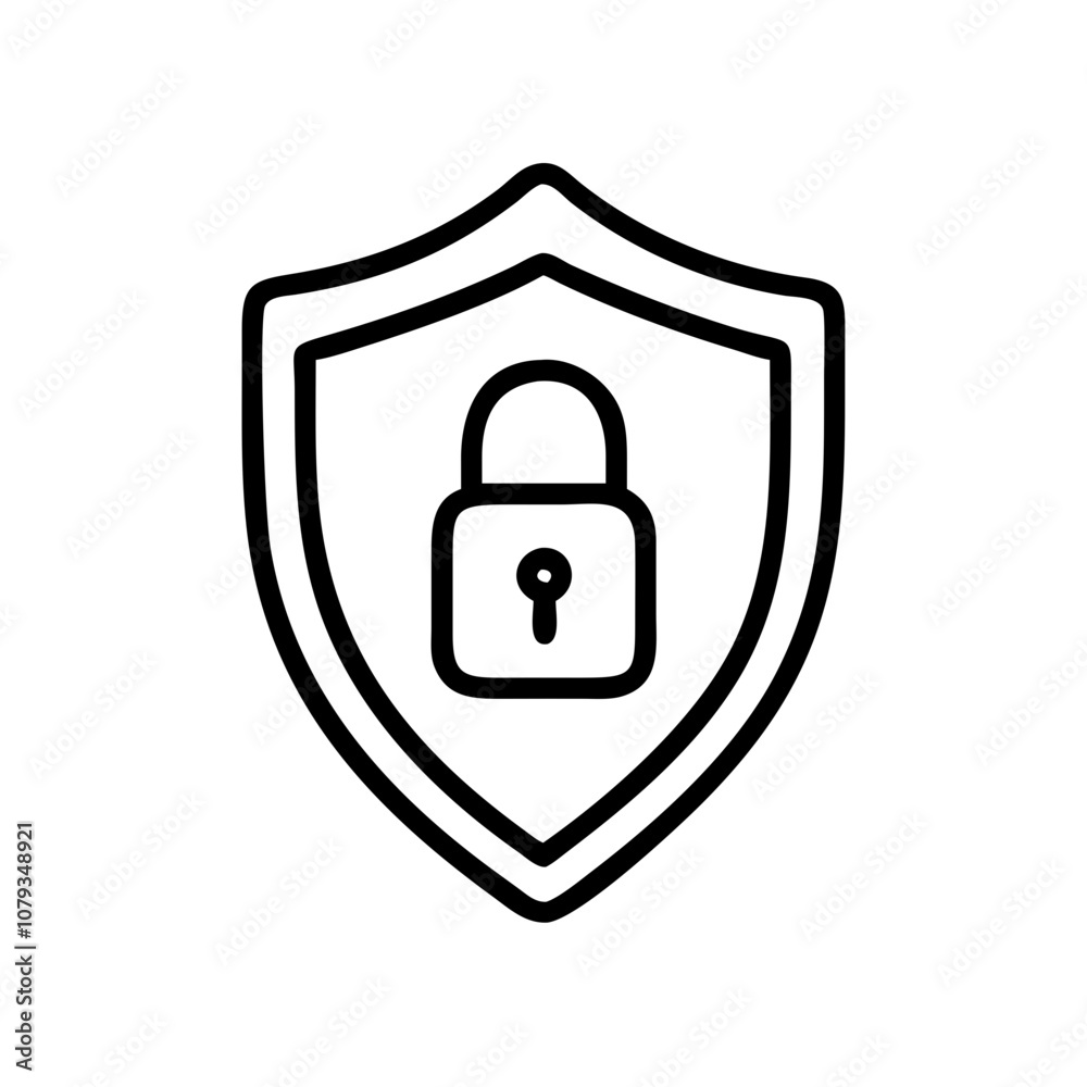 A minimalistic vector icon featuring a lock symbol enclosed within a stylized shield design for security purposes, representing protection and data security concepts A minimalistic vector icon featuring a lock symbol enclosed within a stylized shield design for security purposes, representing protection and data security concepts