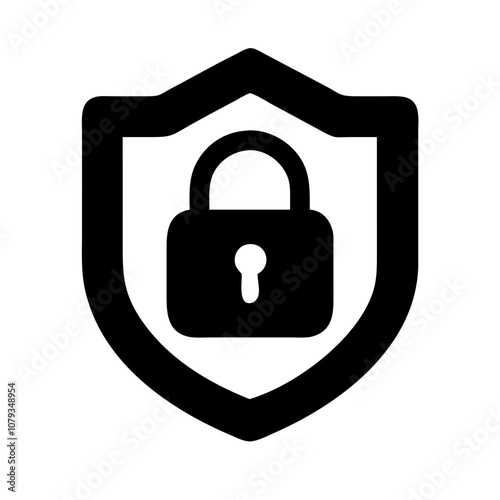 A black vector icon of a lock shield symbolizing security and protection, suitable for digital platforms and cybersecurity applications, showing a padlock enclosed by a shield shape