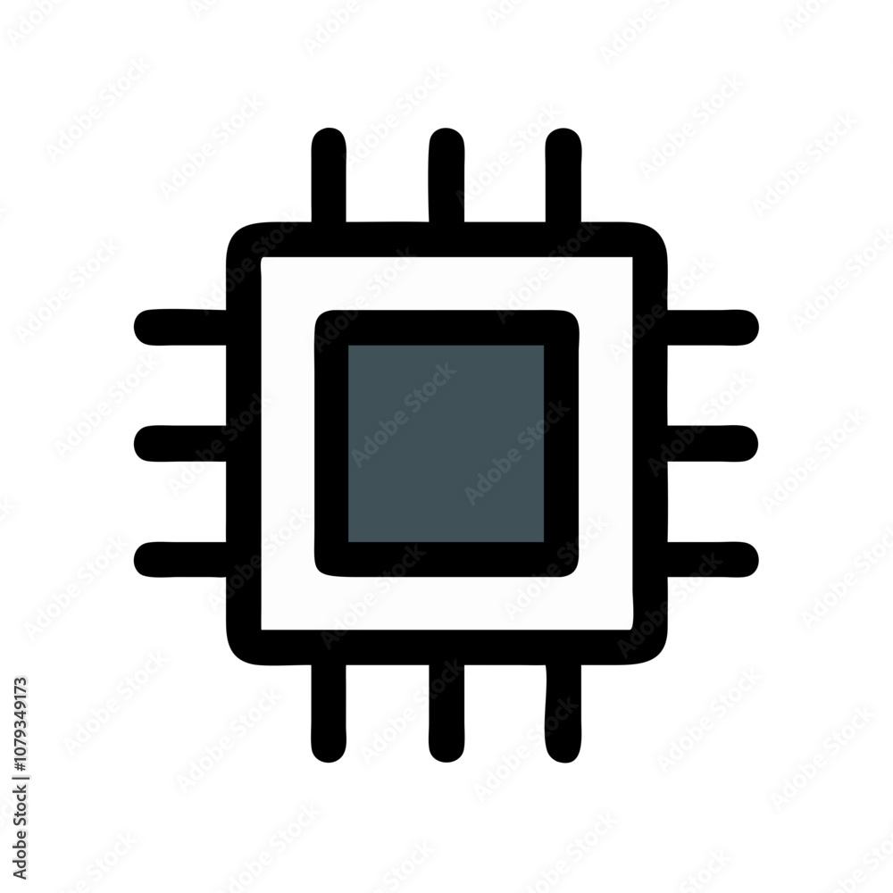 A minimalistic vector icon depicting a computer microchip design with clear structural lines, ideal for technology-related graphics or digital interfaces A minimalistic vector icon depicting a computer microchip design with clear structural lines, ideal for technology-related graphics or digital interfaces
