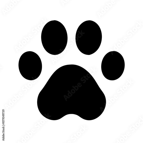 This vector icon features a black paw print with rounded pads, symbolizing pets or wildlife in a playful and minimalistic design suitable for various applications
