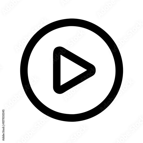 A simple black vector play button icon enclosed within a circular outline, commonly used in digital media applications, suitable for user interfaces and multimedia tools