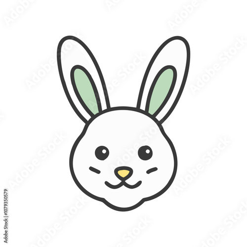Cute vector illustration of a bunny head design featuring distinct ears and a friendly expression, perfect for spring-themed projects or children's artwork, pets, smiling, animals, decorative, element