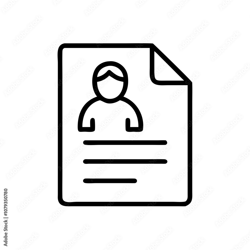 A simple vector icon representing a document with a person’s silhouette and lines indicating text, suitable for use in various professional settings A simple vector icon representing a document with a person’s silhouette and lines indicating text, suitable for use in various professional settings