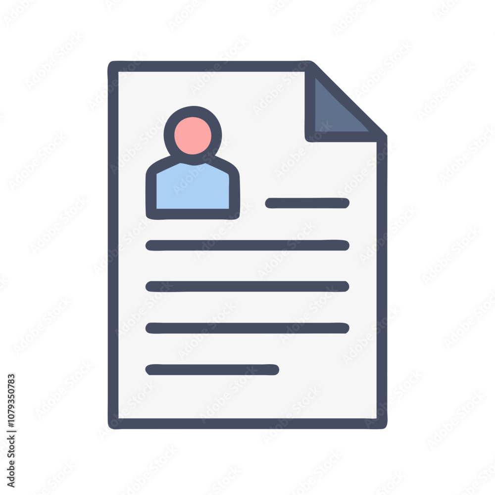 A vector icon depicting a simplified resume design featuring a profile silhouette, contact information lines, and a corner fold for a professional touch A vector icon depicting a simplified resume design featuring a profile silhouette, contact information lines, and a corner fold for a professional touch