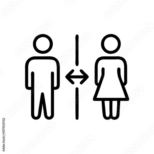 This vector icon represents a restroom symbol indicating facilities for both men and women, designed for clear communication in public spaces to ensure accessibility