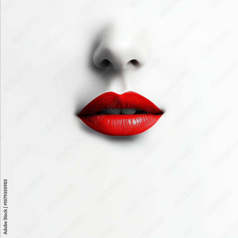 Minimalist red lips on a simple white background, centered with negative space around the edges of the photograph. Minimalist red lips on a simple white background, centered with negative space around the edges of the photograph.