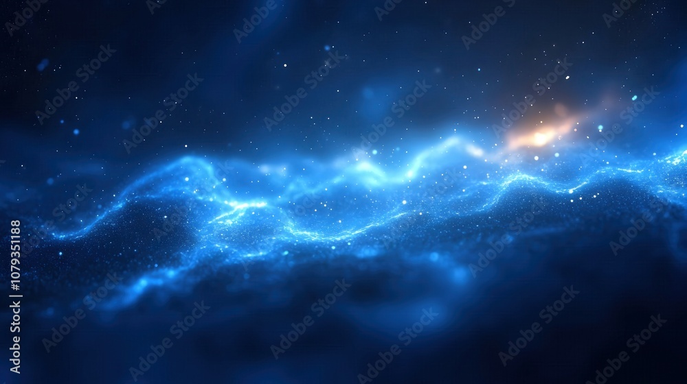 Fototapeta premium Abstract Blue Background with Glowing Particles and Waves