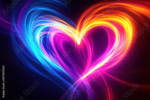 Dynamic neon heart with vibrant light rays