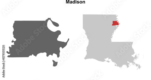 Madison Parish (Louisiana) blank outline map set
