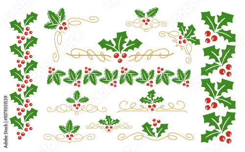 Wallpaper Mural Leaves with holly berries. Set of decorative design elements for decoration of Christmas card, banner Torontodigital.ca