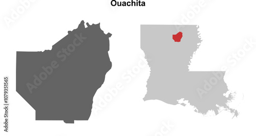 Ouachita Parish (Louisiana) blank outline map set