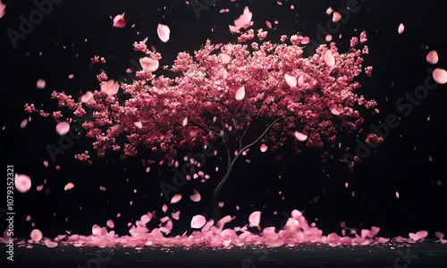 cherry blossoms very slowly falling from the bonsai tree