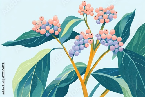 Illustration of beautyberry plant with purple berries in a winter setting photo