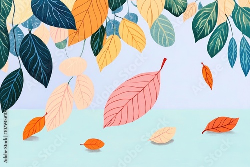 Illustration of vibrant autumn leaves in a whimsical style