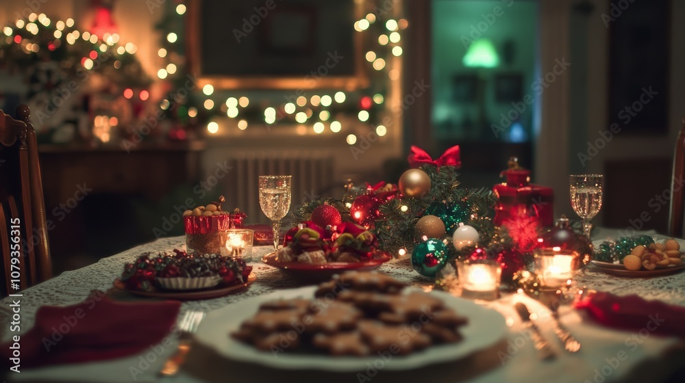 Cozy Christmas Table Setting with Delicious Cookies and Festive Decor Cozy Christmas Table Setting with Delicious Cookies and Festive Decor