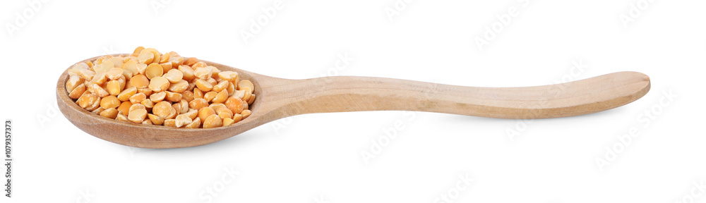 Dried peas in wooden spoon isolated on white Dried peas in wooden spoon isolated on white