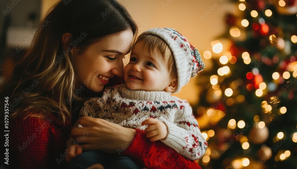 Holiday cheer family moment with vibrant decor, cozy home, festive atmosphere Holiday cheer family moment with vibrant decor, cozy home, festive atmosphere