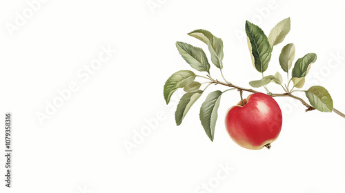 Wallpaper Mural Apple, called pupina apple, on a single branch with leaves and isolated single apple section on white background. old botanical illustration realized by giorgio gallesio on Botanical. Illustration Torontodigital.ca