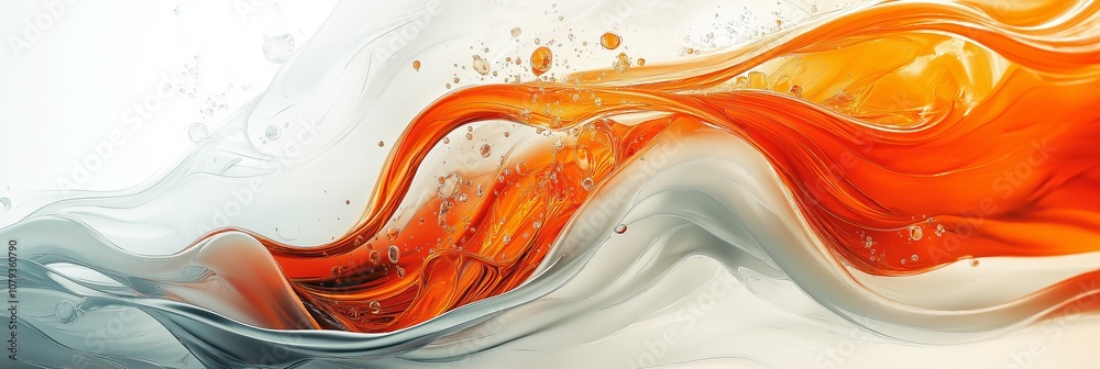 An abstract background featuring flowing organic shapes in orange and white, resembling a kaleidoscopic pattern with fluid movement