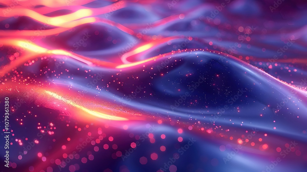 Obraz premium Abstract Background with Pink, Yellow, and Blue Glowing Lines and Bokeh Lights