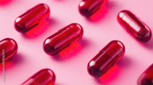 Red capsules set against a pink backdrop