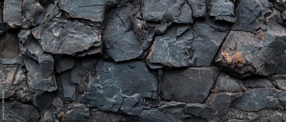 A textured dark stone wall with layered rock formations. A textured dark stone wall with layered rock formations.