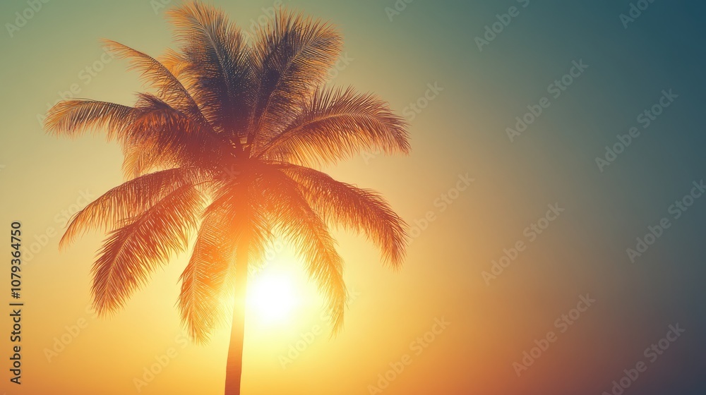 Silhouette of a tropical palm tree illuminated by bright sunlight Silhouette of a tropical palm tree illuminated by bright sunlight