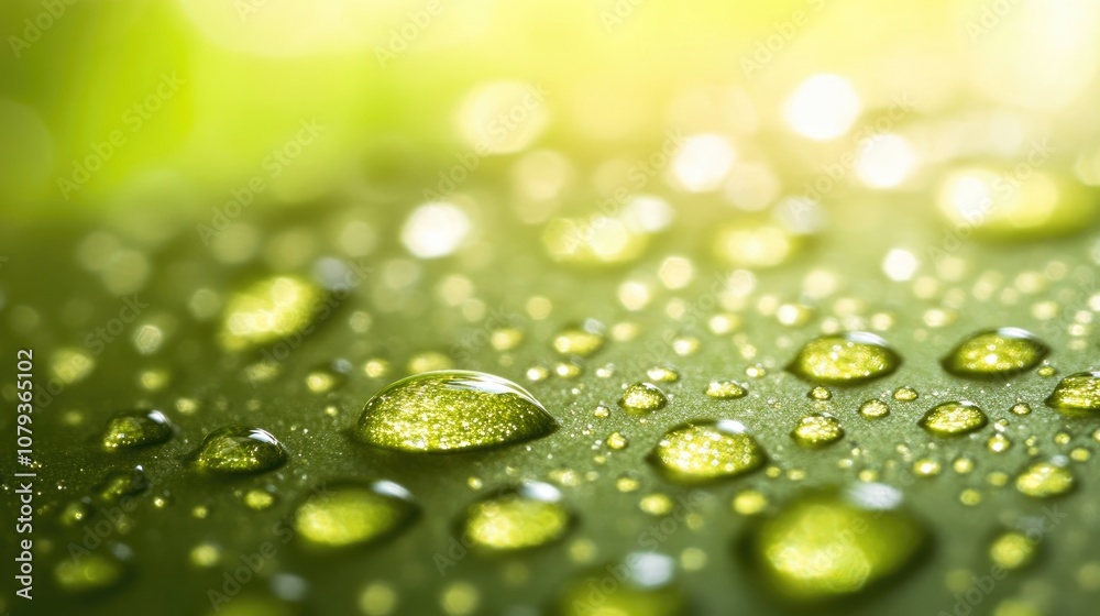 Water droplets on a green backdrop representing a concept for a moisturizing cosmetic solution Water droplets on a green backdrop representing a concept for a moisturizing cosmetic solution