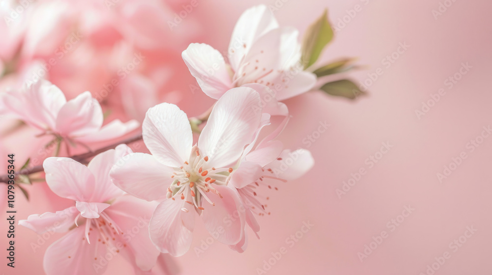 Delicate pink cherry blossoms blooming peacefully in springtime sunlight Delicate pink cherry blossoms blooming peacefully in springtime sunlight