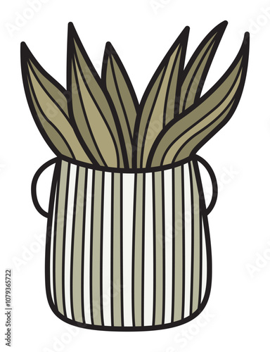 Bohemian Plant in Pot Vector Clip Art: An artful potted plant vector with soft detailing and organic boho patterns for natural charm.