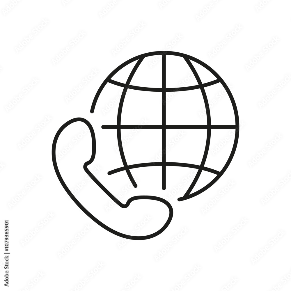 Global Communication Line Icon with Phone and Globe. International Online Support Outline Symbol. Global Connectivity, Worldwide Contact. Editable Stroke. Isolated Vector Illustration Global Communication Line Icon with Phone and Globe. International Online Support Outline Symbol. Global Connectivity, Worldwide Contact. Editable Stroke. Isolated Vector Illustration