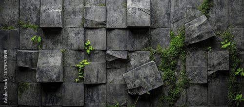 Gray stone wall with mossy accents perfect backdrop for photography and design purposes photo