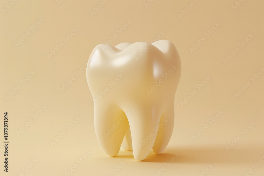 A realistic model of a human tooth on a soft beige background A realistic model of a human tooth on a soft beige background