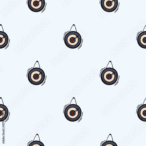 Vector seamless pattern with dartboard. Hand drawn background related to board games, leisure, sports and hobbies. Set of icons, signs and symbols